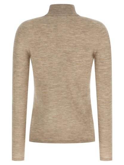 Cardigan by Max Mara for women in plush cashmere beige & signature showcases a captivating silhouette, artfully detailed with a captivating and turtle high-neck neckline for a truly sophisticated captivating look.