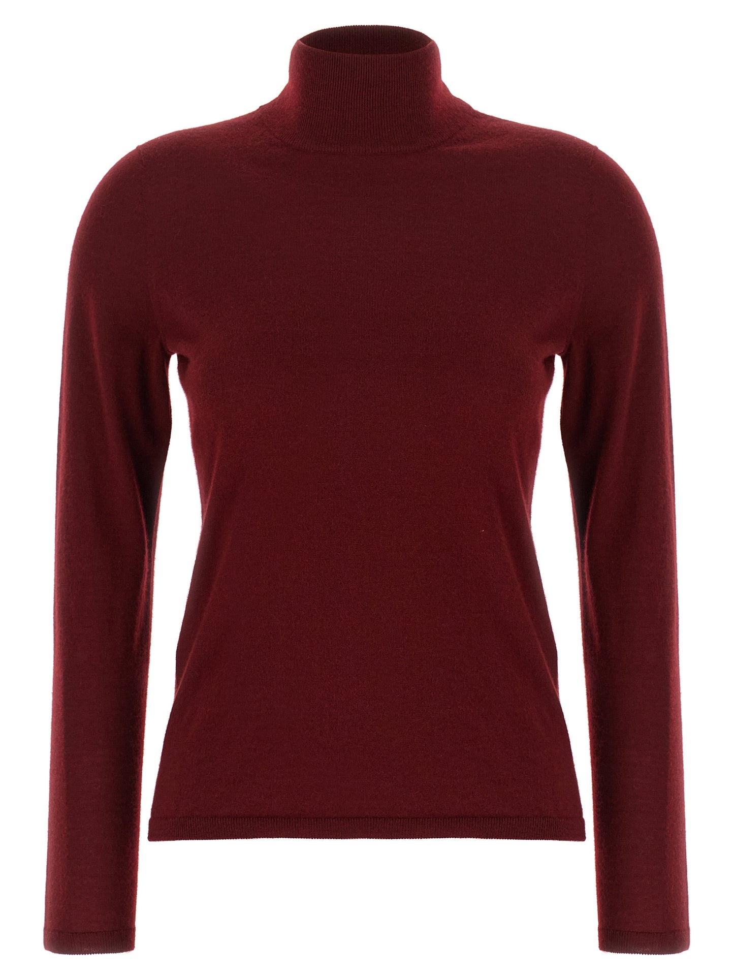 Cardigan by Max Mara for women in cashmere bordeaux features a nuanced silhouette with a refined turtle high-neck neckline and nuanced detailing for a sophisticated look.