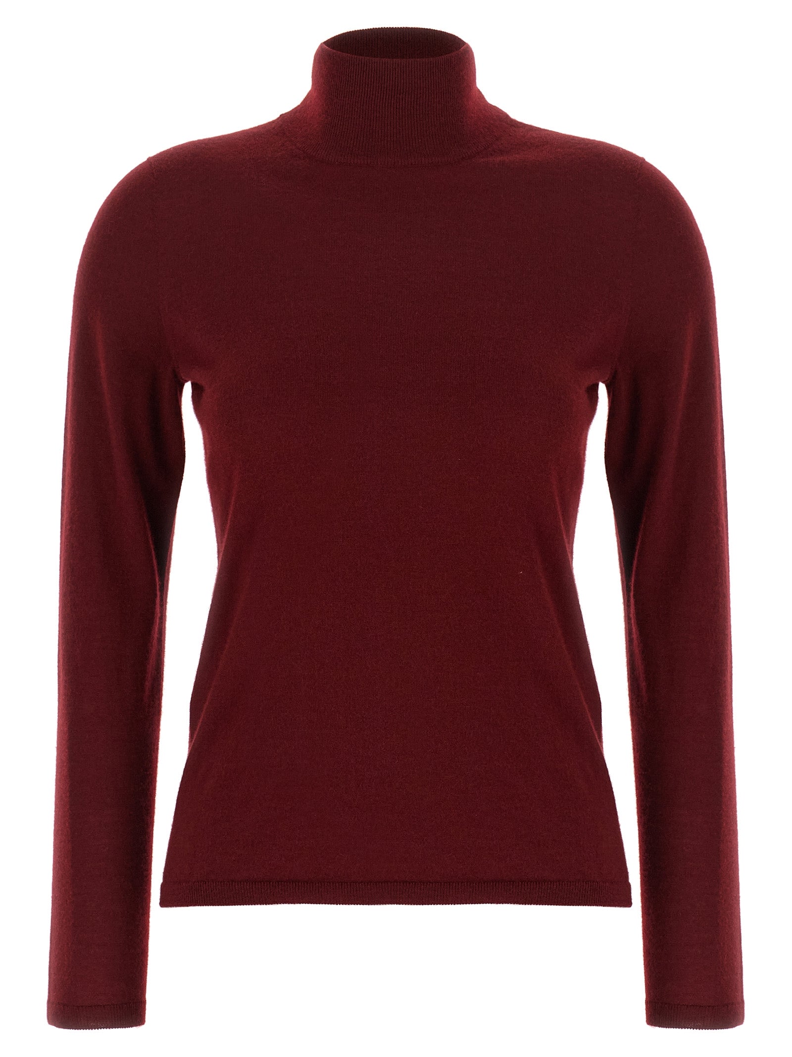 Cardigan by Max Mara for women in cashmere bordeaux features a nuanced silhouette with a refined turtle high-neck neckline and nuanced detailing for a sophisticated look.