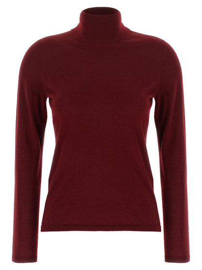 Cardigan by Max Mara for women in cashmere bordeaux features a nuanced silhouette with a refined turtle high-neck neckline and nuanced detailing for a sophisticated look.