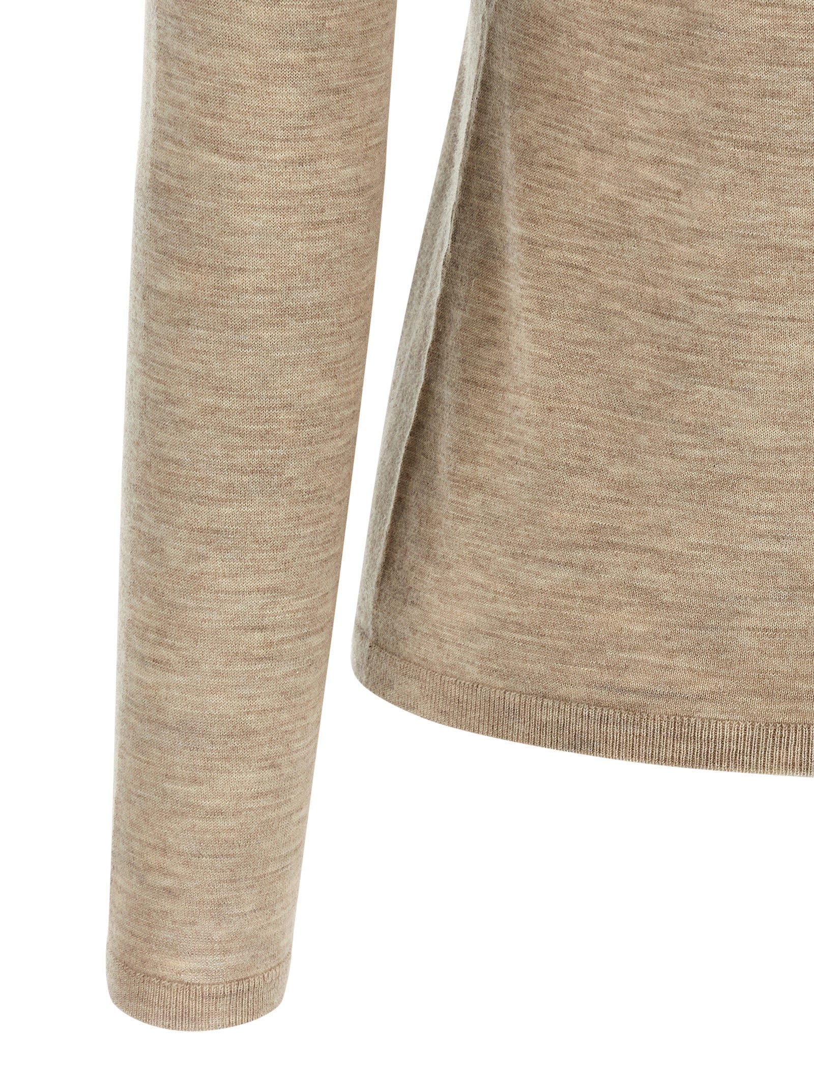 Cardigan by Max Mara for women in plush cashmere beige & signature features a dramatic silhouette, showcasing a sophisticated and dramatic detail for a timeless, premium look.