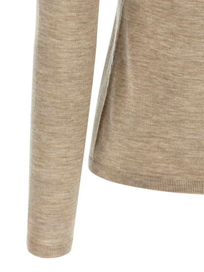 Cardigan by Max Mara for women in plush cashmere beige & signature features a dramatic silhouette, showcasing a sophisticated and dramatic detail for a timeless, premium look.
