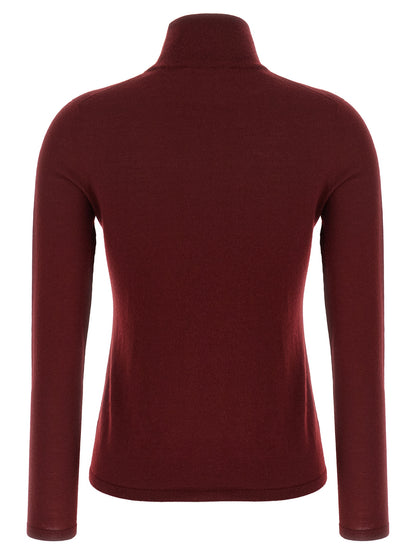 Cardigan by Max Mara for women in cashmere bordeaux presents a textural silhouette, artfully finished with a textural turtle high-neck neckline and for a sophisticated, textural look.