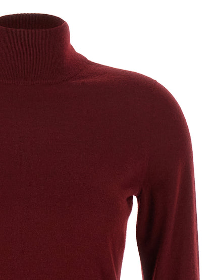 Cardigan by Max Mara for women in cashmere bordeaux features an crisp silhouette, showcasing a sophisticated turtle high-neck neckline and detail for a truly crisp finish.
