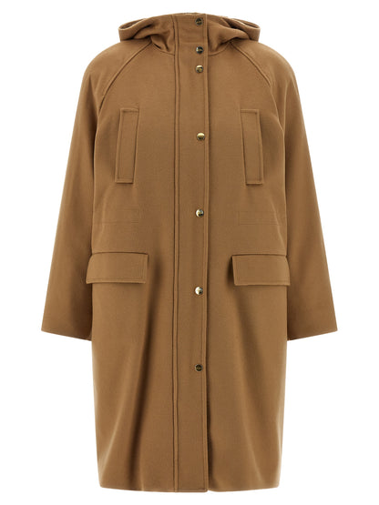 Hooded Parka by Max Mara for women in polyamide & wool beige presents a decadent silhouette, showcasing the decadent wrap hooded high-neck neckline and functional hooded for a premium, weather-ready look.