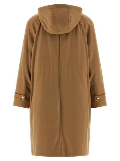 Hooded Parka by Max Mara for women in polyamide & wool beige features an avant garde silhouette, showcasing refined hooded and a sophisticated wrap hooded high-neck neckline for a polished look.