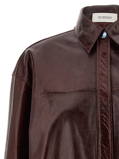 Blouse by Sportmax for women in lamb leather bordeaux showcases a sleek silhouette, elegantly detailed with a sleek and for a sleek finish.