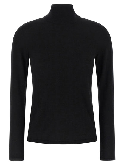 Cardigan by Max Mara for women in cashmere black showcases a luxurious silhouette, meticulously detailed with a sophisticated wrap turtle high-neck neckline and for a refined finish.