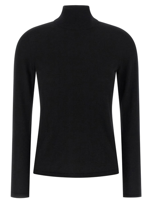 Cardigan by Max Mara for women in cashmere black showcases a luxurious silhouette, meticulously detailed with a sophisticated wrap turtle high-neck neckline and for a refined finish.