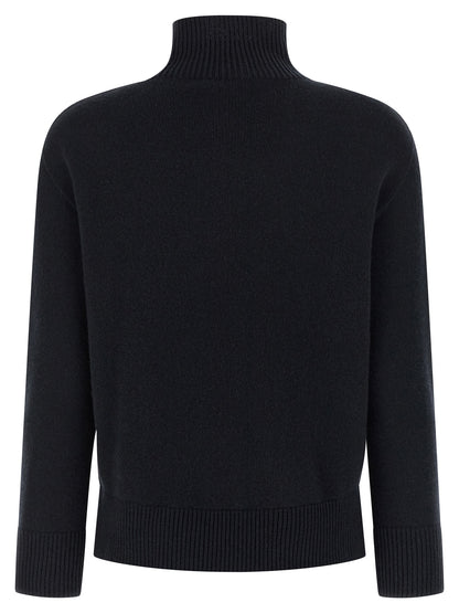 Cardigan by S Max Mara for women in cashmere blue features a dramatic silhouette, showcasing a sophisticated wrap turtle high-neck neckline and dramatic detail for a timeless, premium look.