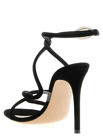 Stiletto Ankle Strap Sandals by Gianvito Rossi for women in tu suede leather & crystal black & transparent features an statuesque Women's TU Suede Leather & Crystal Stiletto Ankle Strap Sandals silhouette with a refined stiletto and elegant .