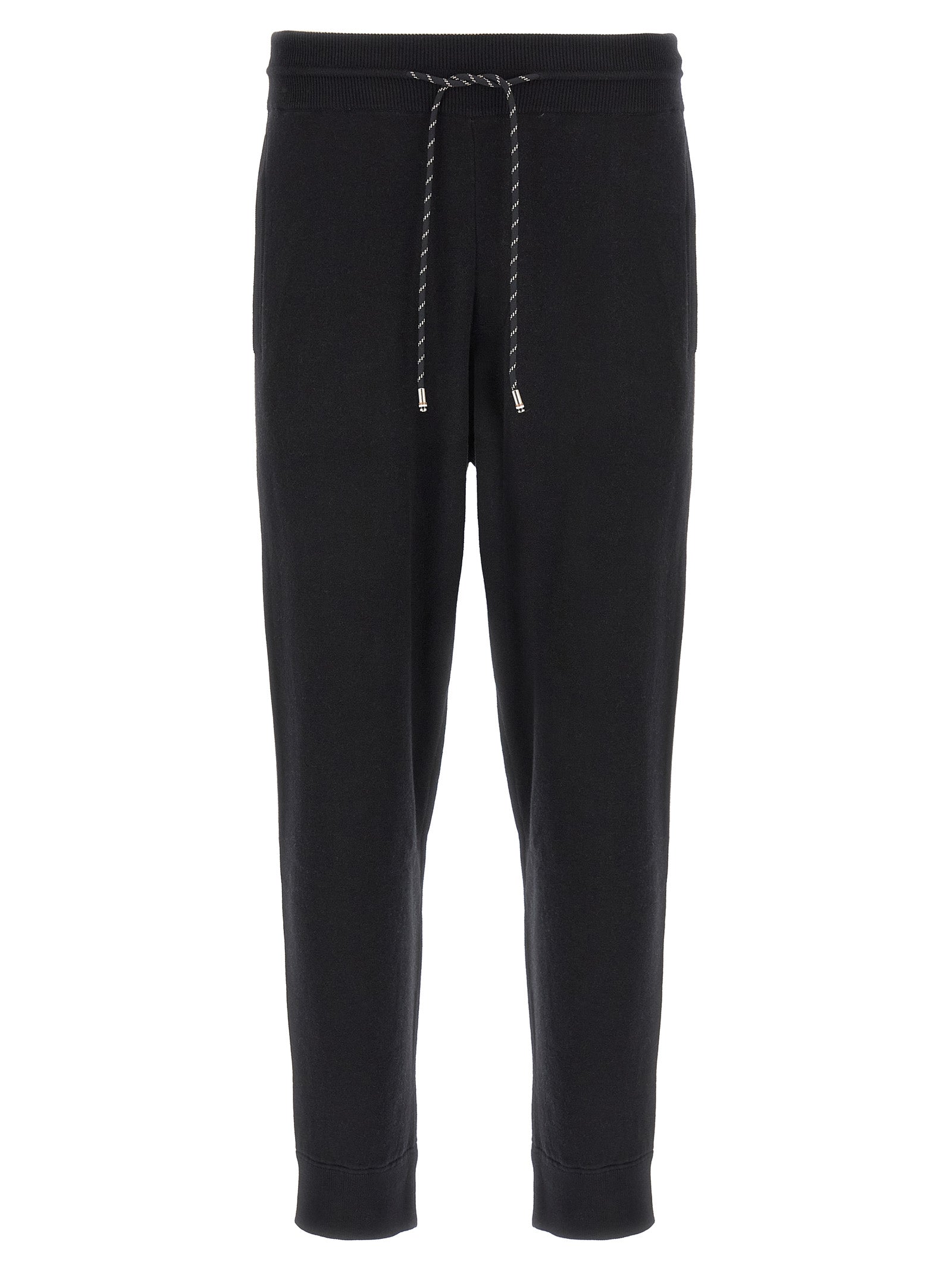 Joggers by Hugo Boss for men in plush virgin wool & cotton black features an refined tailoring silhouette, showcasing a premium with a and long cut for a refined tailoring look.