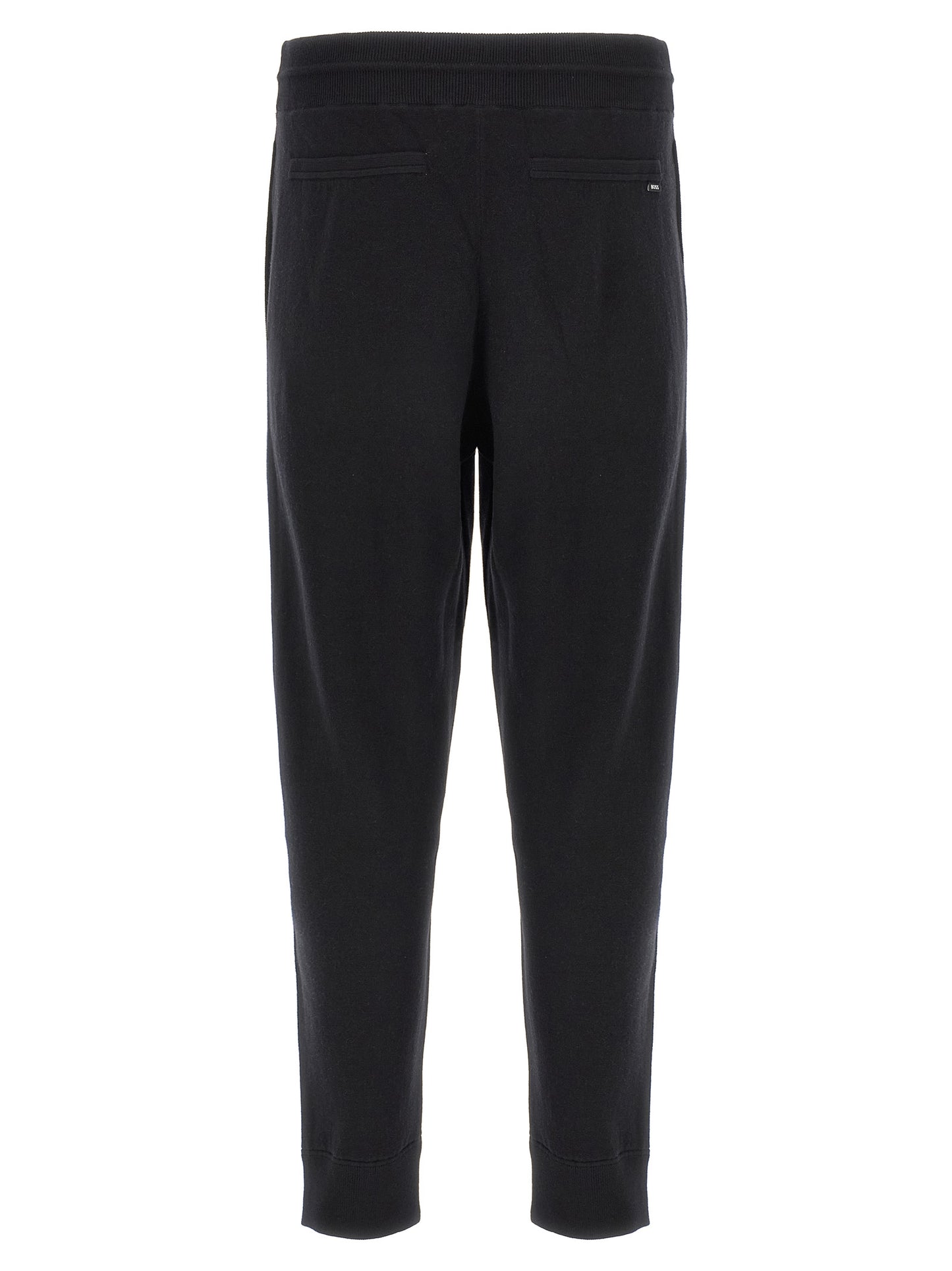 Joggers by Hugo Boss for men in plush virgin wool & cotton black features a polished silhouette with a polished , reaching a polished long and finished with a polished .
