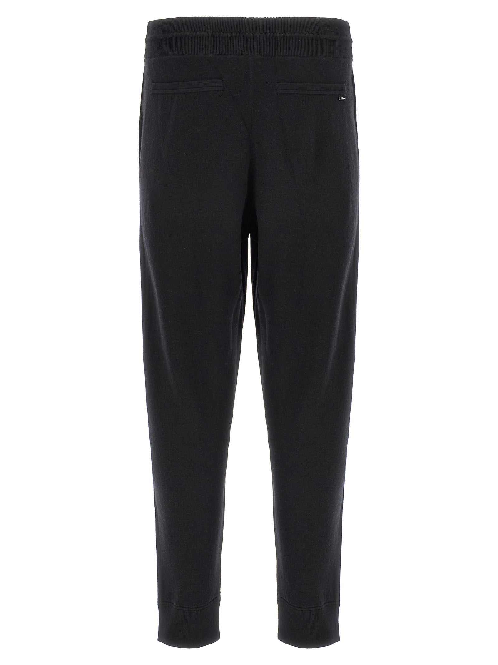 Joggers by Hugo Boss for men in plush virgin wool & cotton black features a polished silhouette with a polished , reaching a polished long and finished with a polished .