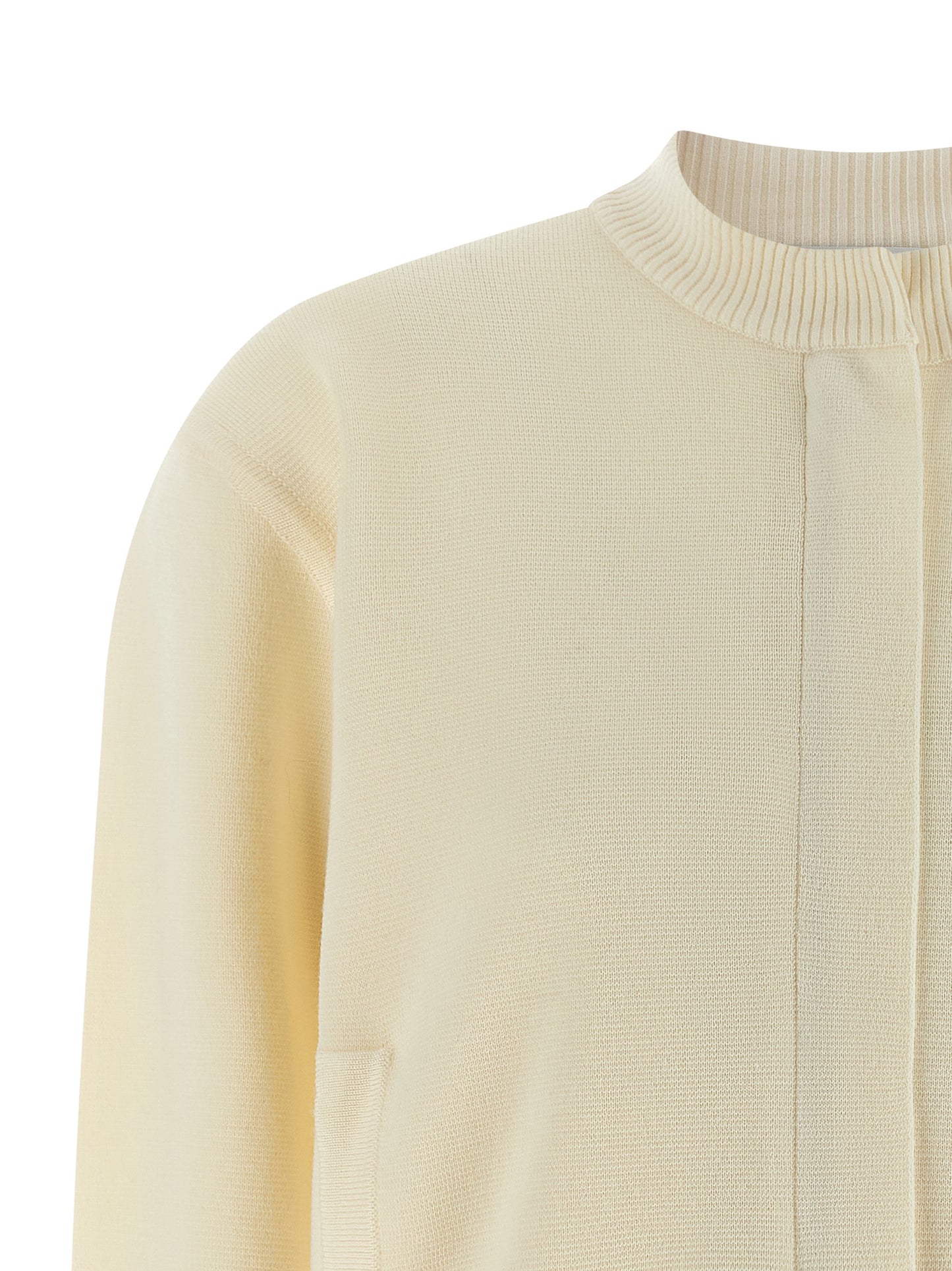 Cardigan by Max Mara for women in virgin wool white showcases a luxurious silhouette, meticulously detailed with a sophisticated high-neck neckline and for a refined finish.