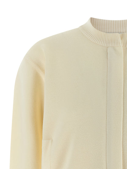 Cardigan by Max Mara for women in virgin wool white showcases a luxurious silhouette, meticulously detailed with a sophisticated high-neck neckline and for a refined finish.