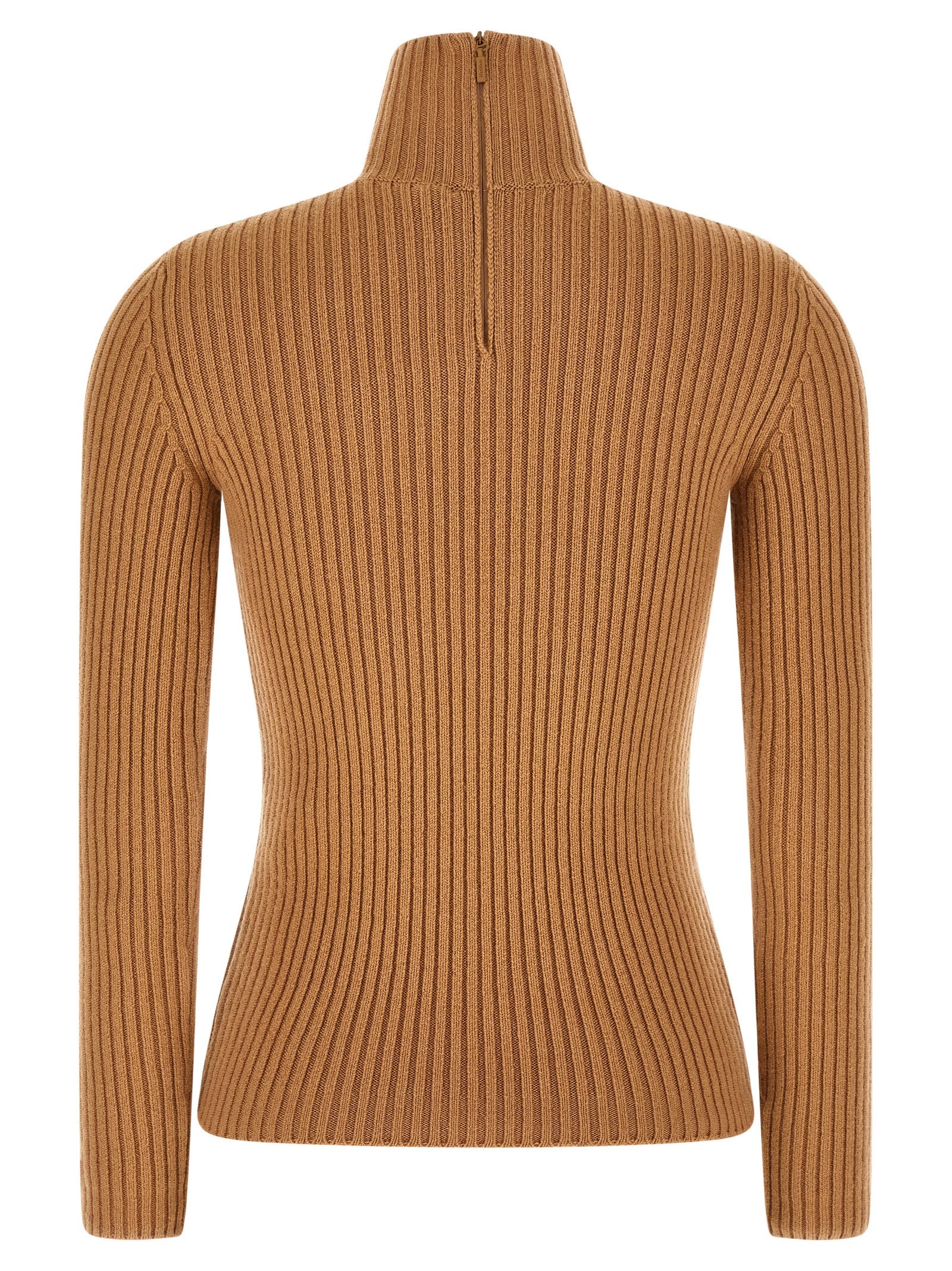 Cardigan by Max Mara for women in polyamide & cashmere beige features a dramatic silhouette, showcasing a sophisticated turtle high-neck neckline and dramatic detail for a timeless, premium look.