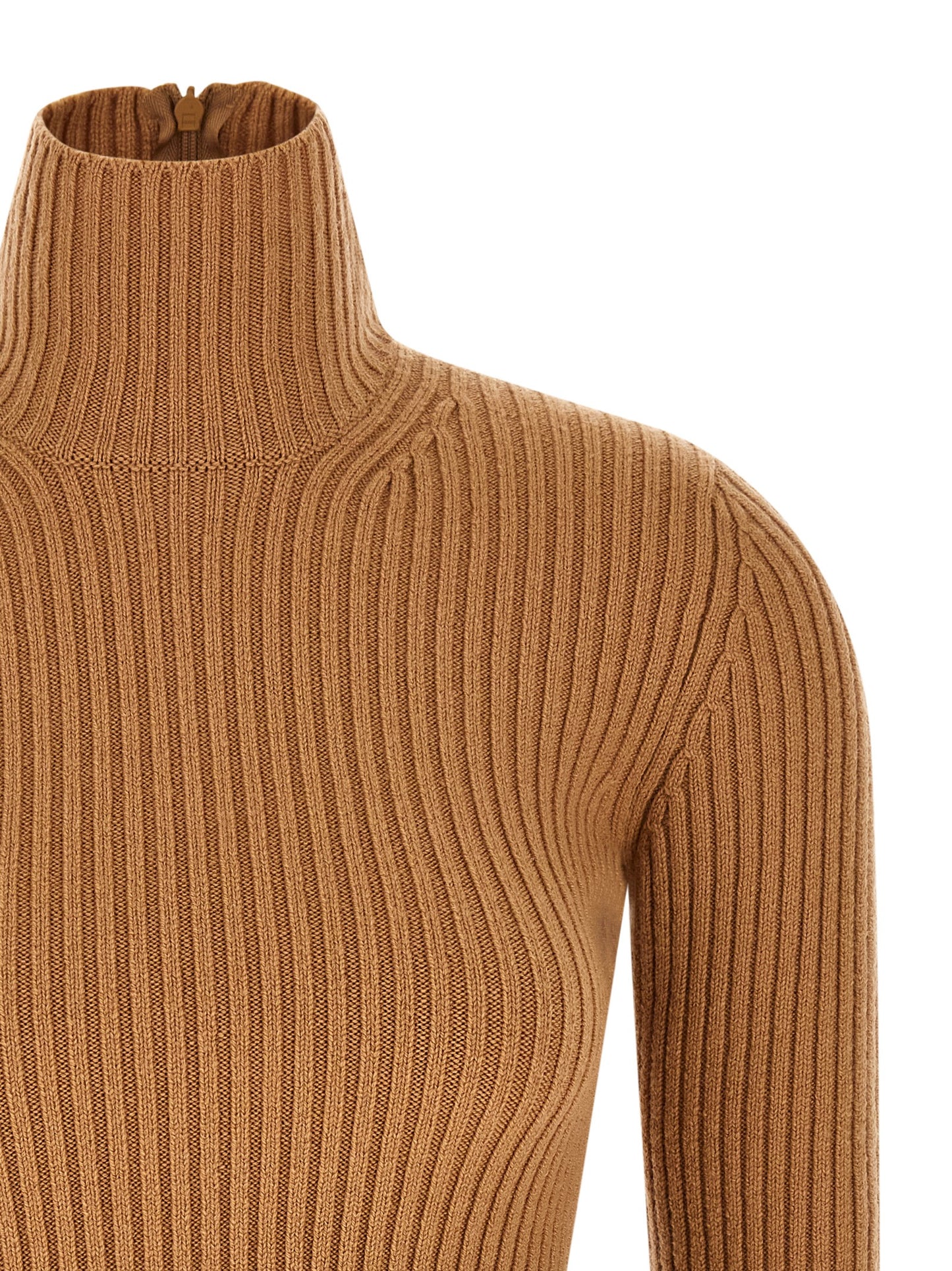 Cardigan by Max Mara for women in polyamide & cashmere beige features a nuanced silhouette with a refined turtle high-neck neckline and nuanced detailing for a sophisticated look.