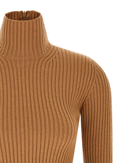 Cardigan by Max Mara for women in polyamide & cashmere beige features a nuanced silhouette with a refined turtle high-neck neckline and nuanced detailing for a sophisticated look.