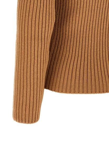 Cardigan by Max Mara for women in polyamide & cashmere beige showcases a captivating silhouette, artfully detailed with a captivating and for a truly sophisticated captivating look.