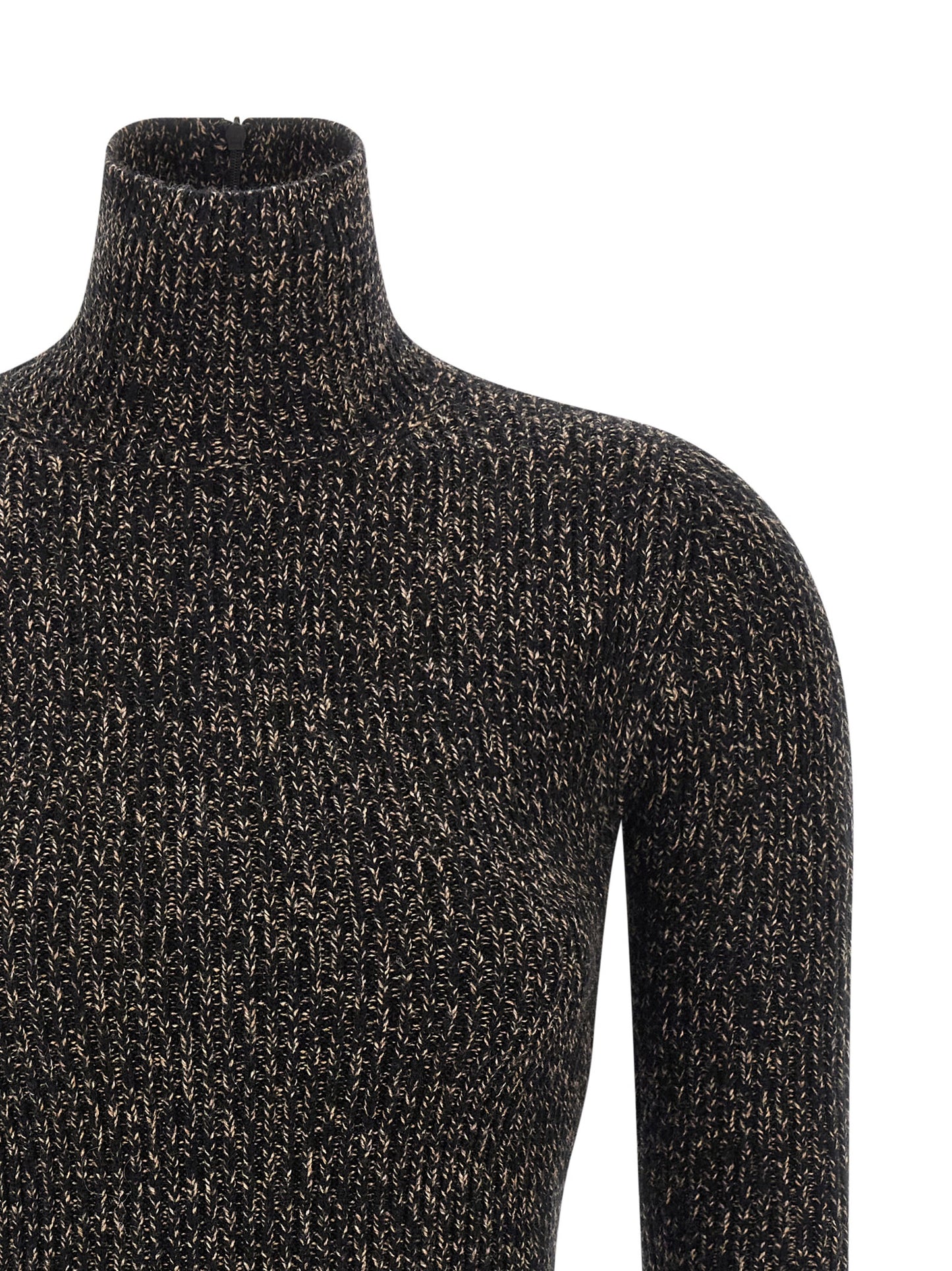 Cardigan by Max Mara for women in polyamide & cashmere black & patterned presents a textural silhouette, artfully finished with a textural turtle high-neck neckline and for a sophisticated, textural look.