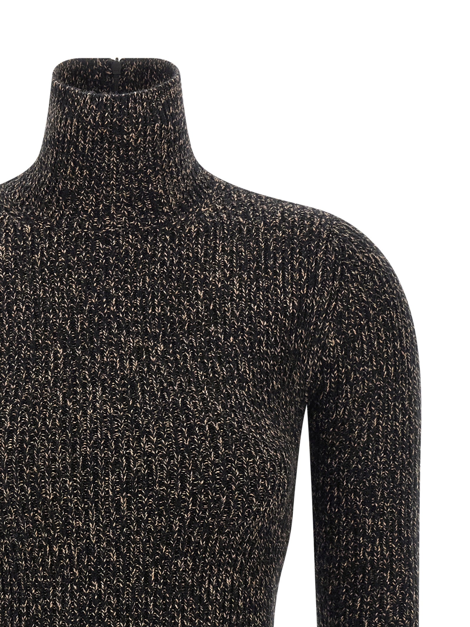 Cardigan by Max Mara for women in polyamide & cashmere black & patterned presents a textural silhouette, artfully finished with a textural turtle high-neck neckline and for a sophisticated, textural look.