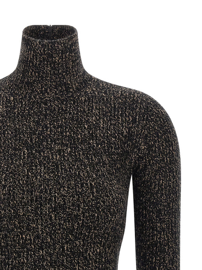 Cardigan by Max Mara for women in polyamide & cashmere black & patterned presents a textural silhouette, artfully finished with a textural turtle high-neck neckline and for a sophisticated, textural look.