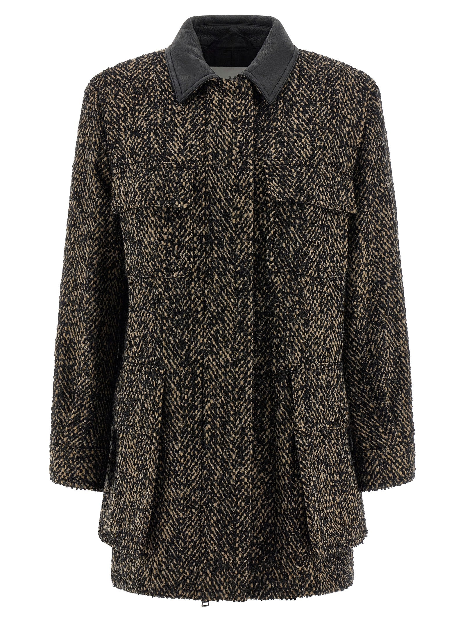 Windbreaker Jacket by Max Mara for women in virgin wool tweed & polyamide multicolor features an magnificent silhouette, showcasing the sophisticated shirt-collar neckline and functional windproof for a premium, magnificent look.