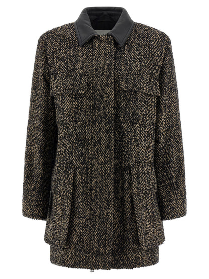 Windbreaker Jacket by Max Mara for women in virgin wool tweed & polyamide multicolor features an magnificent silhouette, showcasing the sophisticated shirt-collar neckline and functional windproof for a premium, magnificent look.