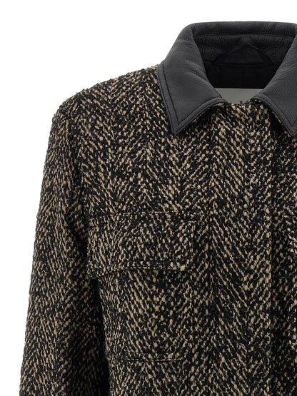 Windbreaker Jacket by Max Mara for women in virgin wool tweed & polyamide multicolor presents a resilient silhouette, artfully detailed with a sophisticated shirt-collar neckline and functional windproof for a resilient finish.