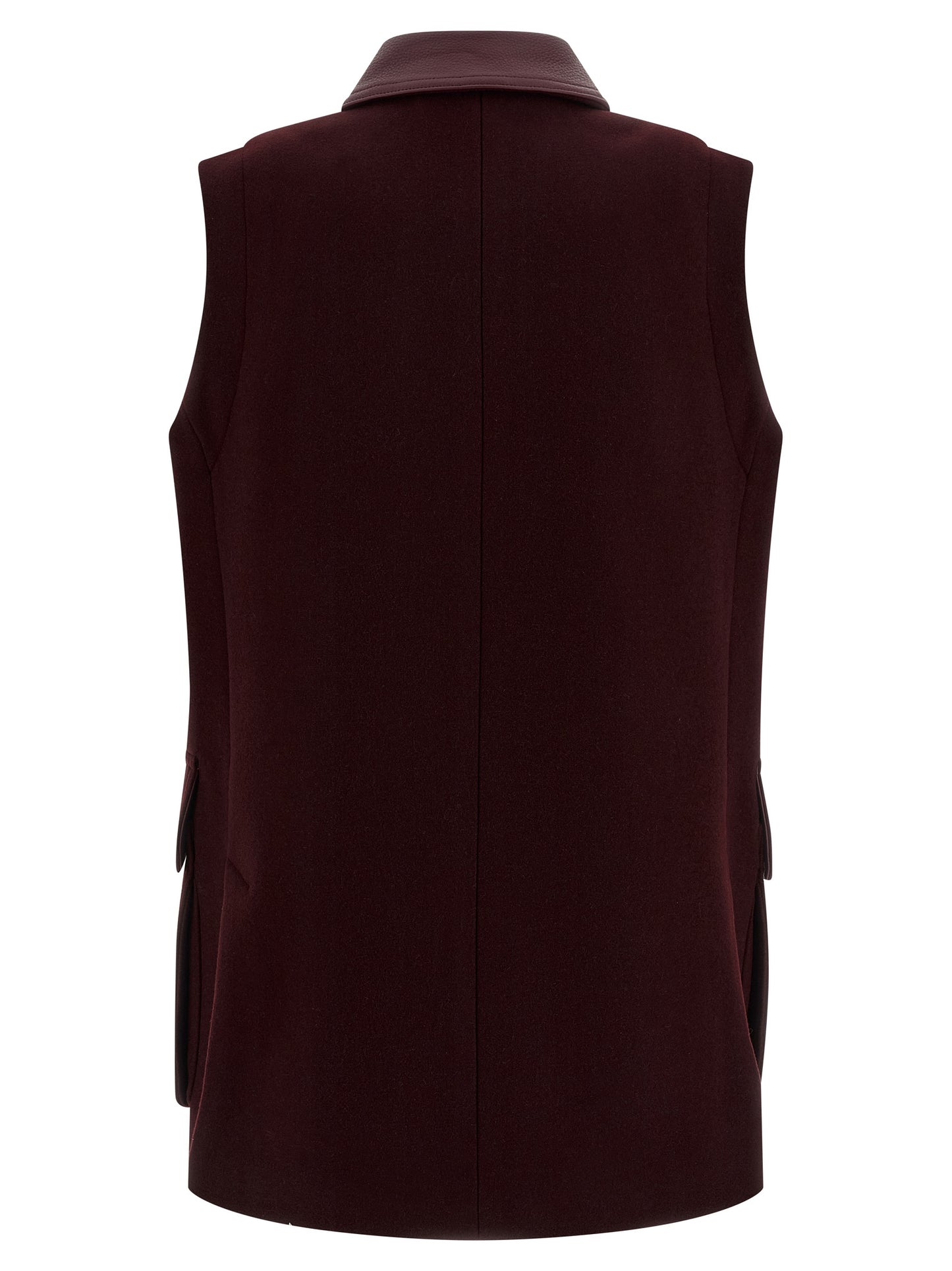 Vest by Max Mara for women in cashmere alpaca virgin wool bordeaux features a stylish silhouette, showcasing distinct pockets and a refined shirt-collar neckline for a truly stylish finish.