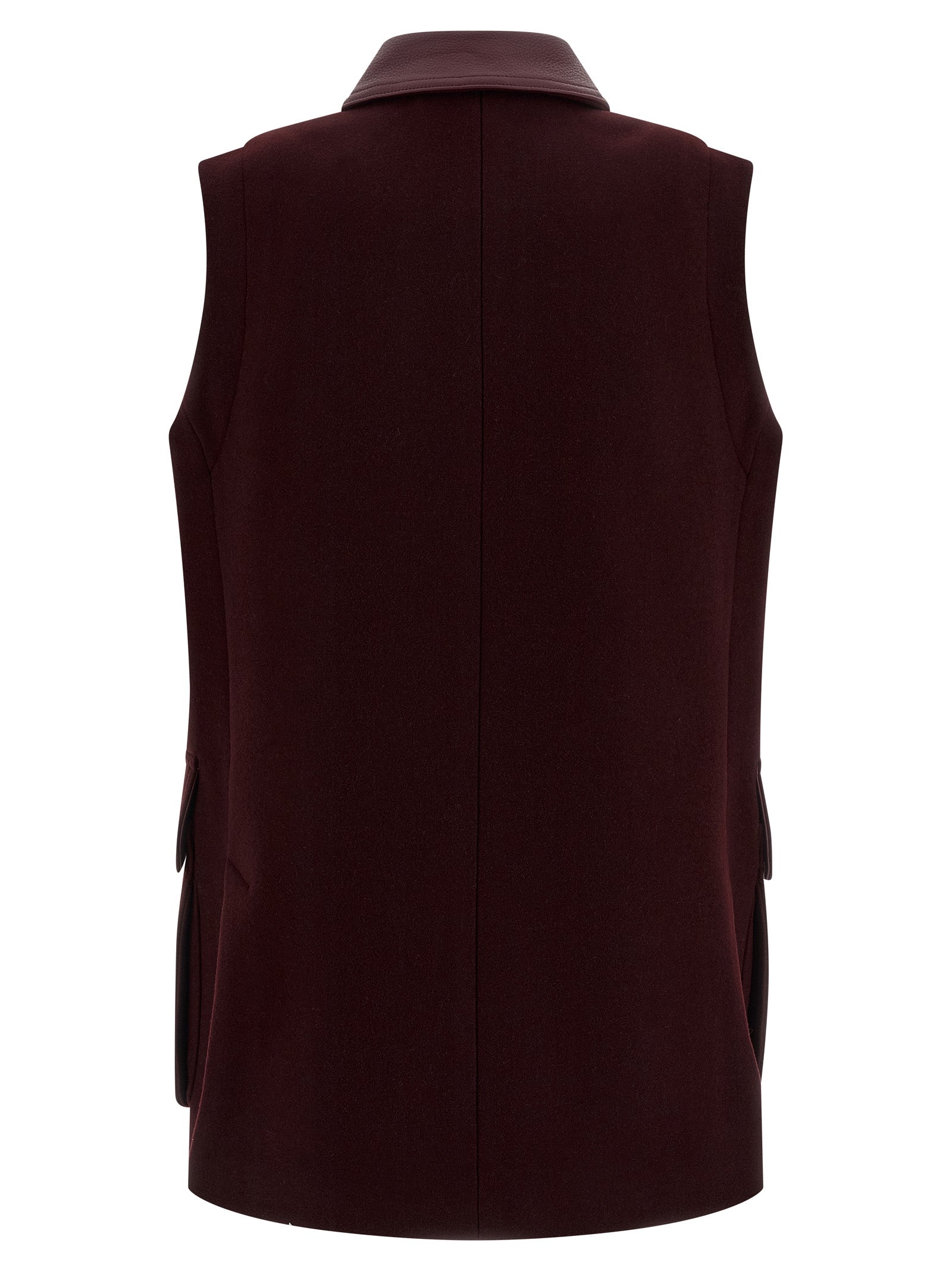 Vest by Max Mara for women in cashmere alpaca virgin wool bordeaux features a stylish silhouette, showcasing distinct pockets and a refined shirt-collar neckline for a truly stylish finish.