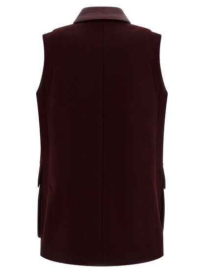 Vest by Max Mara for women in cashmere alpaca virgin wool bordeaux features a stylish silhouette, showcasing distinct pockets and a refined shirt-collar neckline for a truly stylish finish.