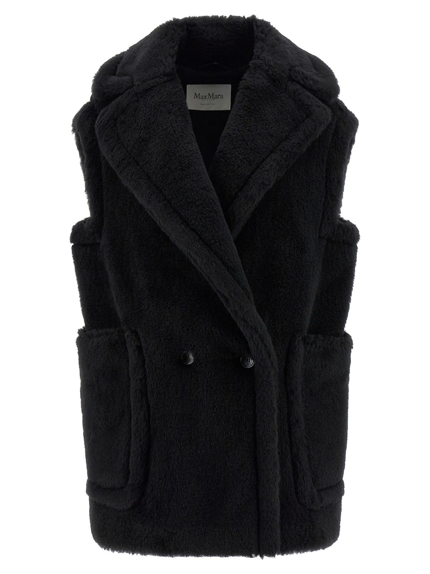 Max Mara Black Alpaca Leather Sleeveless Jacket