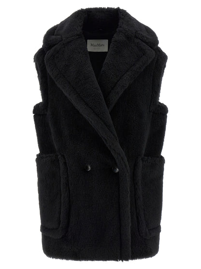Max Mara Black Alpaca Leather Sleeveless Jacket