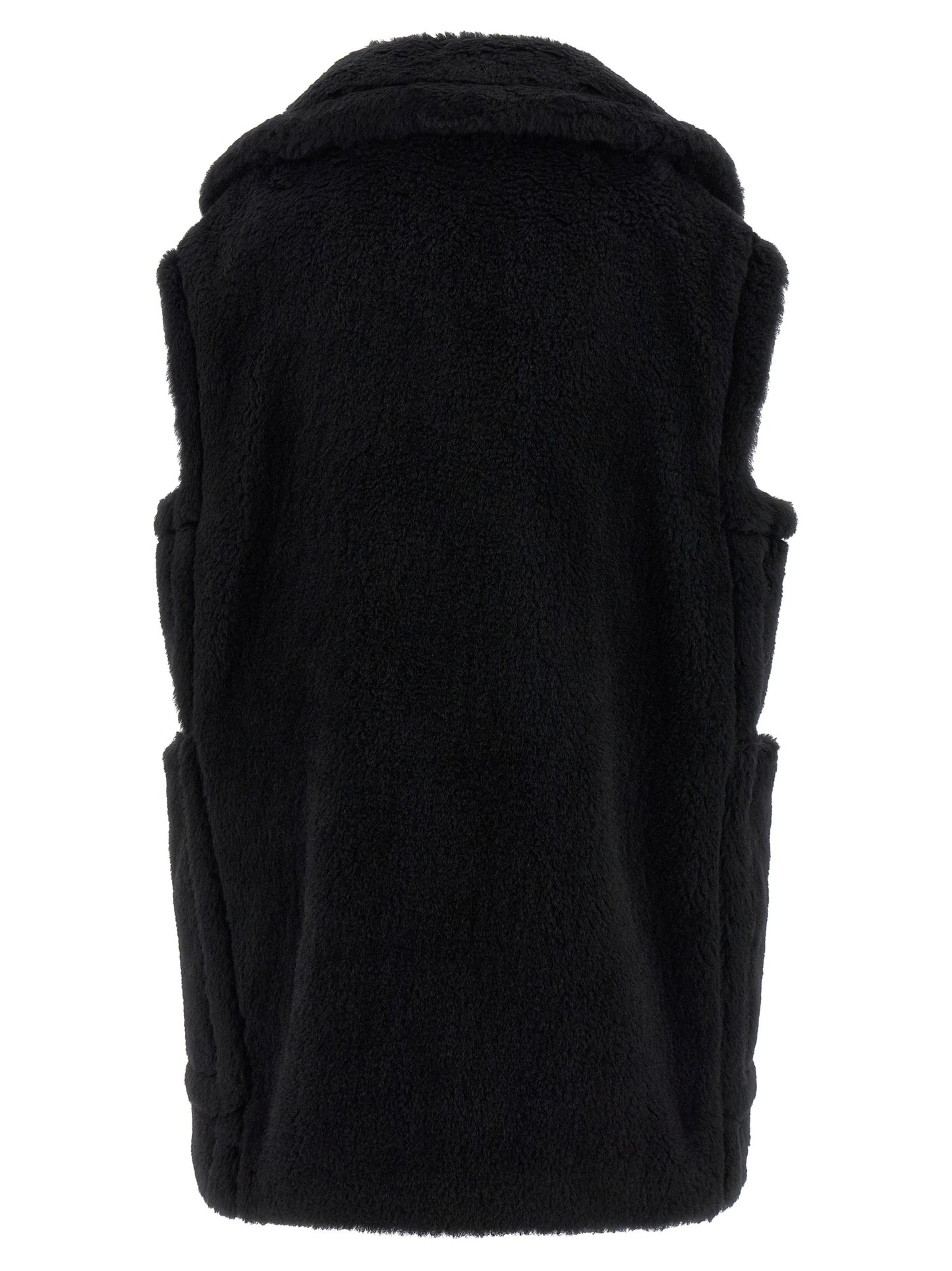Max Mara Black Alpaca Leather Sleeveless Jacket
