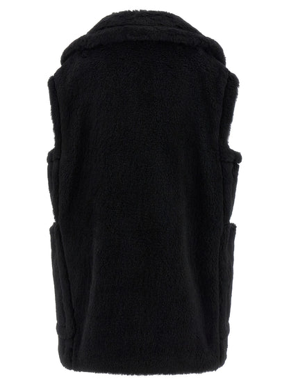 Max Mara Black Alpaca Leather Sleeveless Jacket