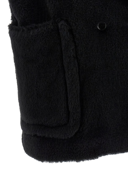 Max Mara Black Alpaca Leather Sleeveless Jacket