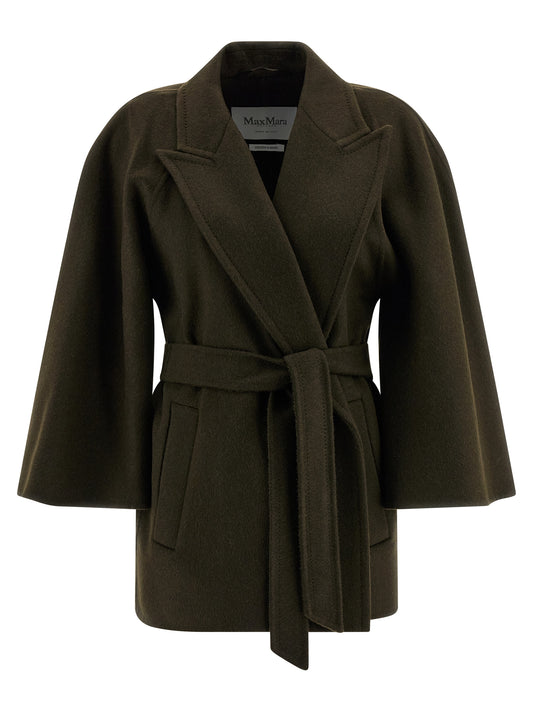 Overcoat by Max Mara for women in wool bicolour, camel & green features a cosy chic silhouette, artfully detailed with a sophisticated lapel neckline and premium for a cosy chic finish.
