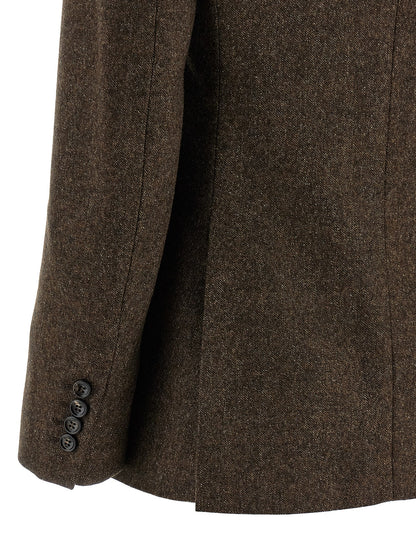 Blazer by Max Mara for women in virgin wool tweed brown, jacquard & monogram showcases a discerning silhouette, elegantly detailed with a sophisticated and premium for a truly discerning finish.