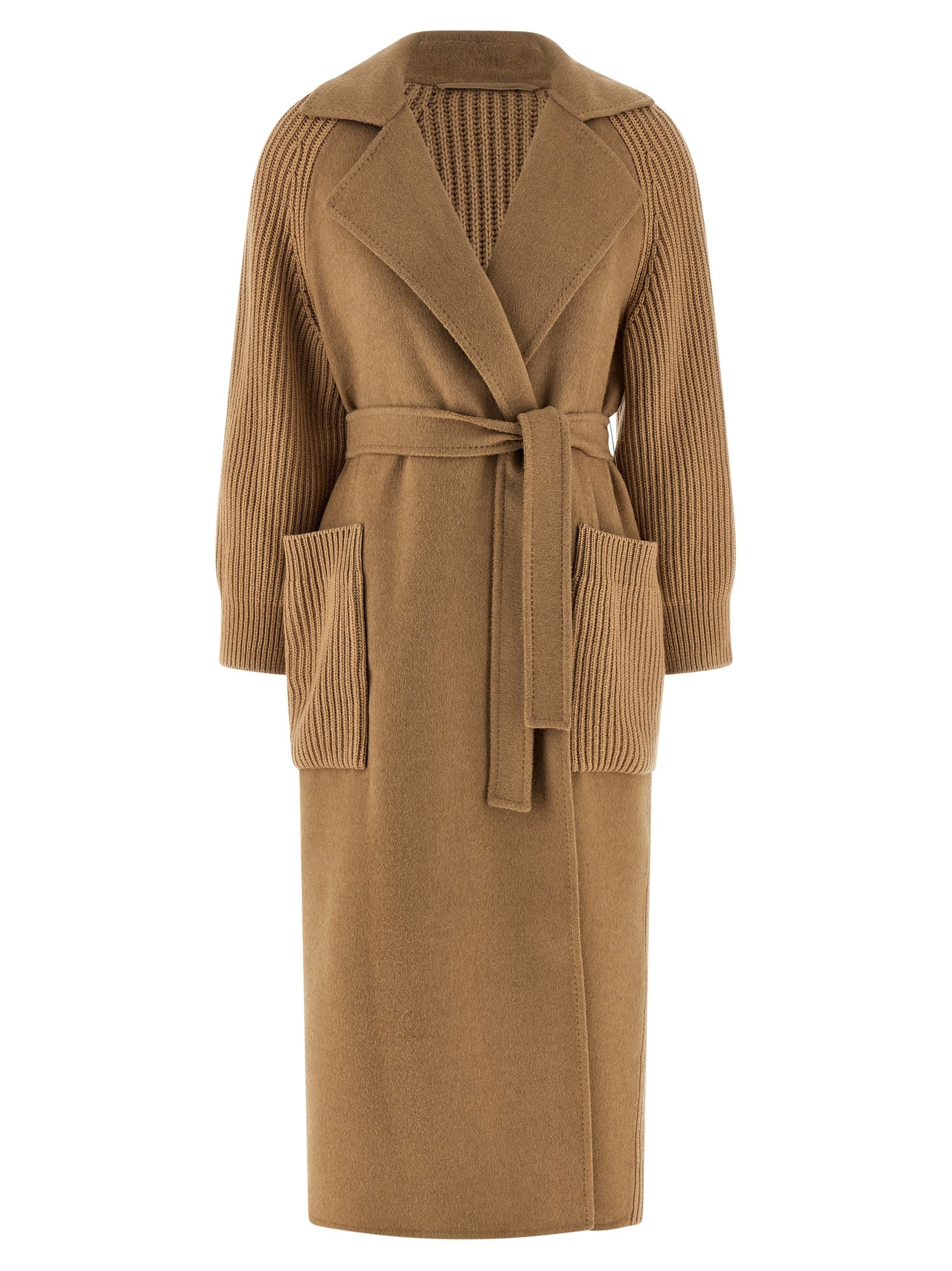 Trench Coat by Max Mara for women in wool and beige & camel presents a exquisite silhouette, showcasing a exquisite lapel neckline and functional pockets for an elevated aesthetic.