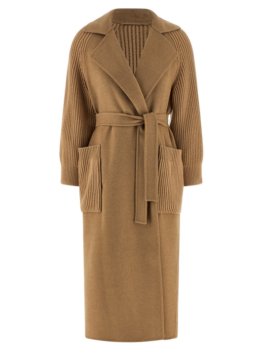 Trench Coat by Max Mara for women in wool and beige & camel presents a exquisite silhouette, showcasing a exquisite lapel neckline and functional pockets for an elevated aesthetic.