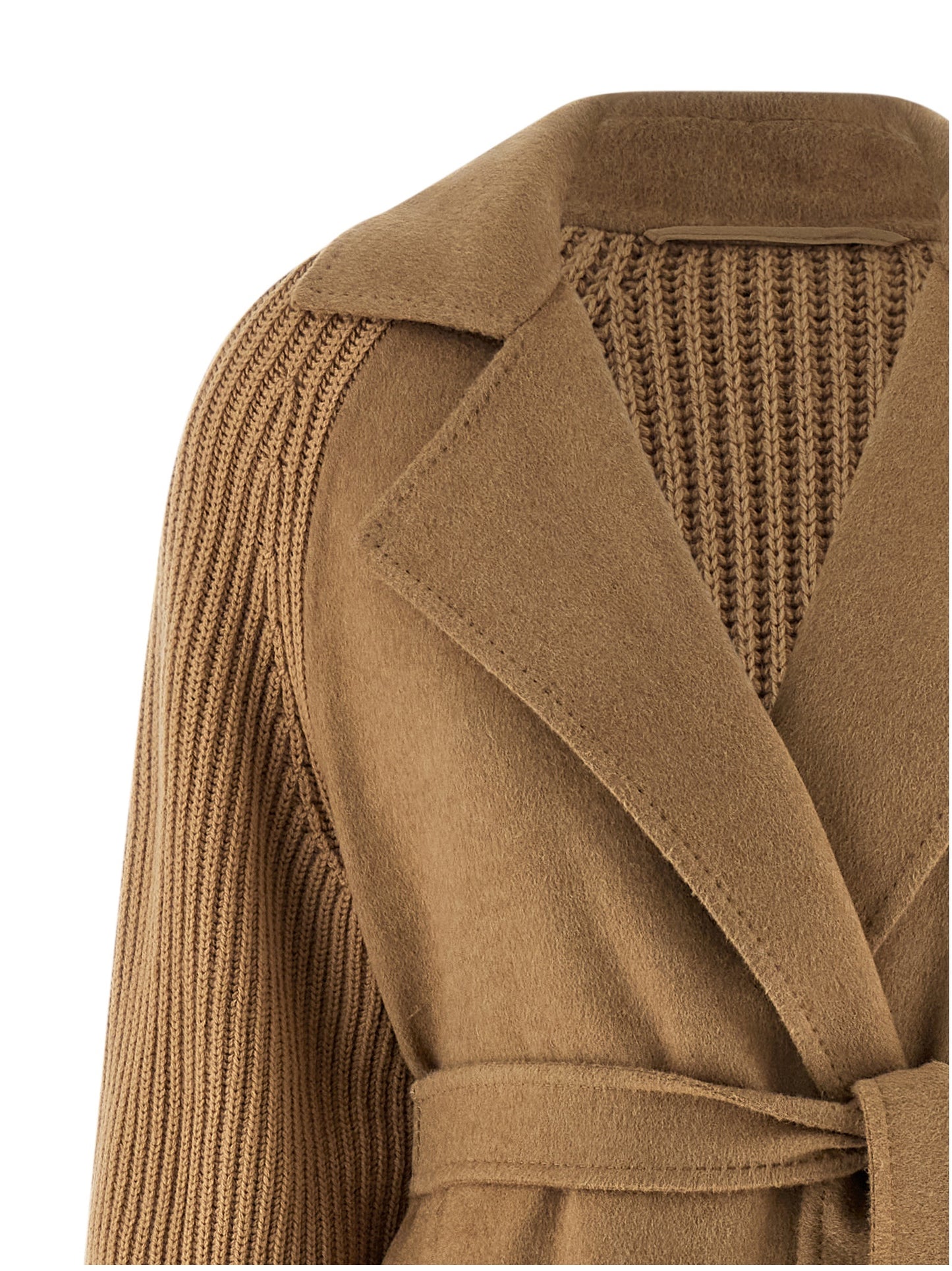 Trench Coat by Max Mara for women in wool beige & camel showcases a contemporary silhouette, detailed with a contemporary lapel neckline and distinctive pockets for a truly contemporary finish.