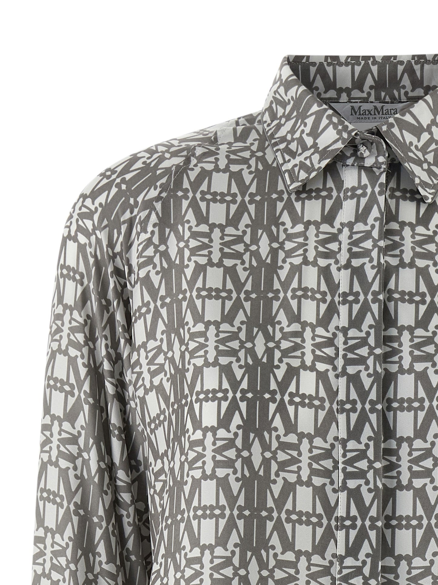 Dress by Max Mara for women in silk twill gray, signature, monogram & print features an sultry silhouette defined by a and , falling to an sultry short mini for a sultry look.