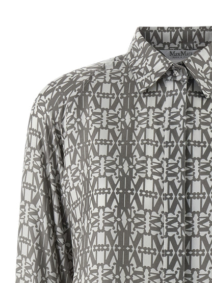 Dress by Max Mara for women in silk twill gray, signature, monogram & print features an sultry silhouette defined by a and , falling to an sultry short mini for a sultry look.