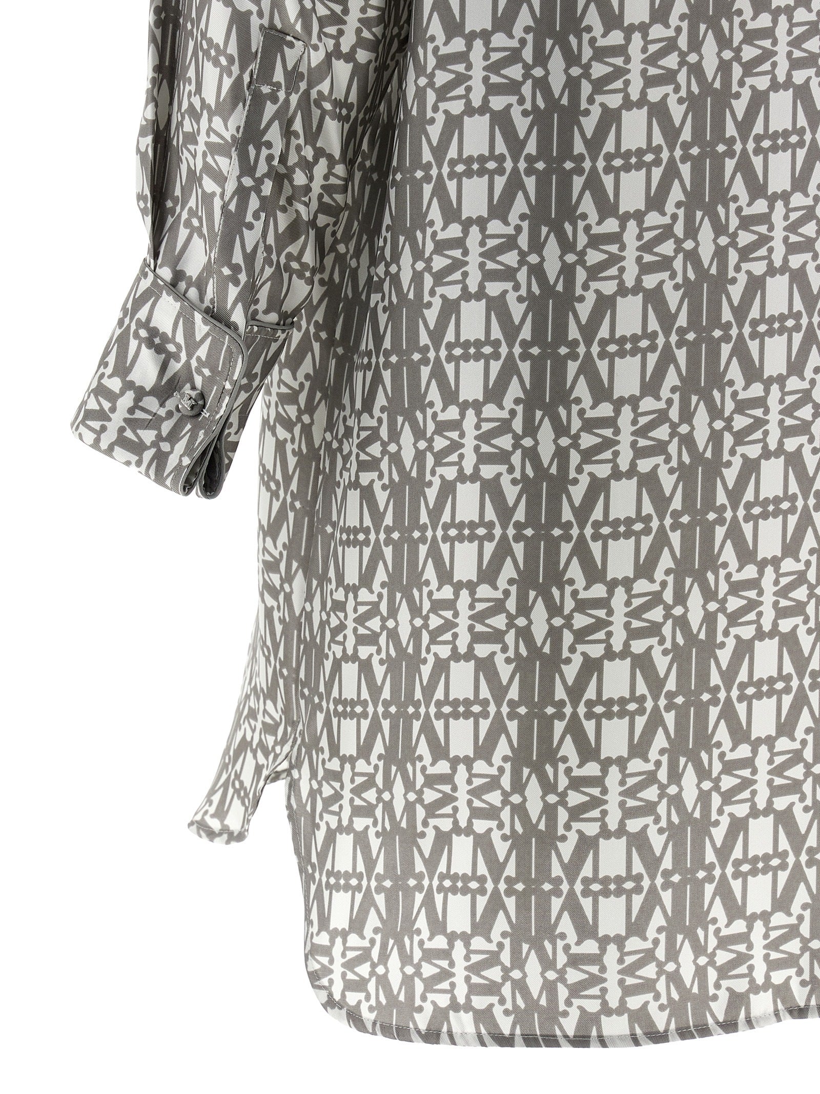 Dress by Max Mara for women in silk twill gray, signature, monogram & print features an magnificent silhouette, artfully detailed with a magnificent and that flows into an magnificent short mini.