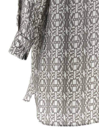 Dress by Max Mara for women in silk twill gray, signature, monogram & print features an magnificent silhouette, artfully detailed with a magnificent and that flows into an magnificent short mini.