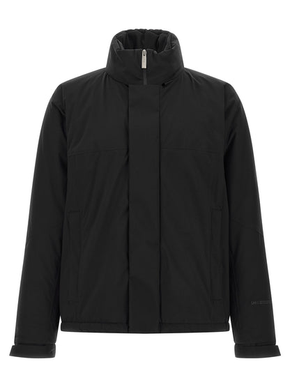 Hooded Windbreaker Jacket by LAMINAR for men in polyamide black features an stylish silhouette, showcasing a sophisticated hooded neckline and performance-driven hooded, insulated & windproof for a premium, stylish look.