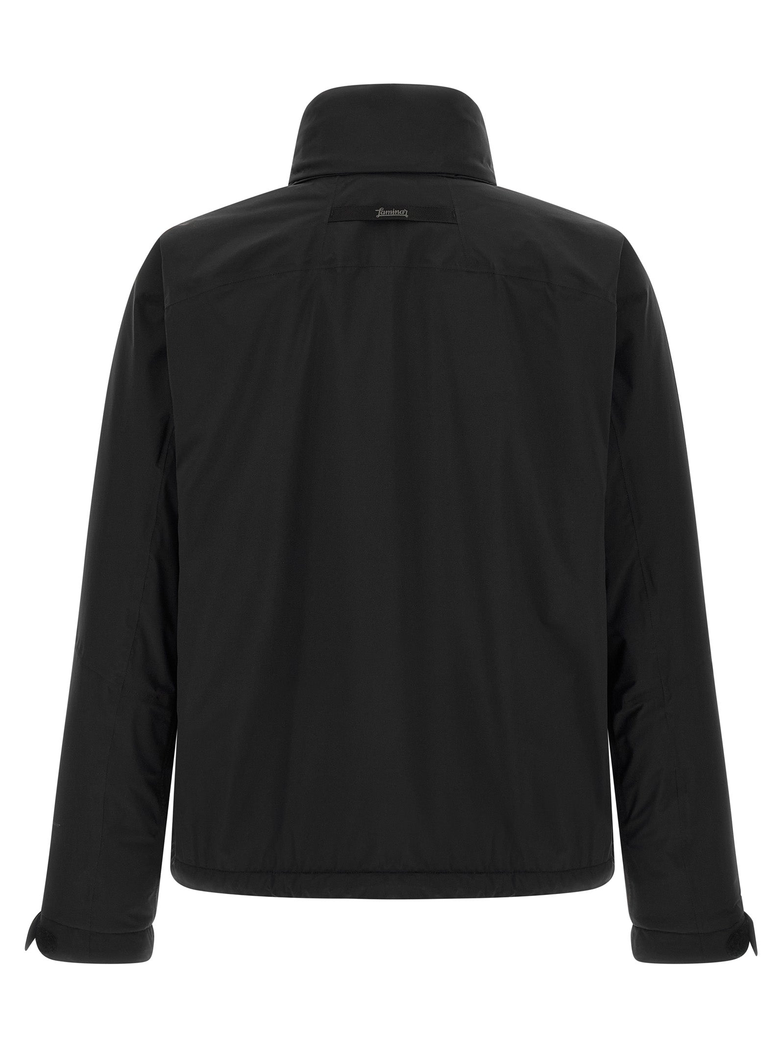 Hooded Windbreaker Jacket by LAMINAR for men in polyamide black showcases a urban chic silhouette, detailed with a urban chic hooded neckline and functional hooded, insulated & windproof for a polished finish.