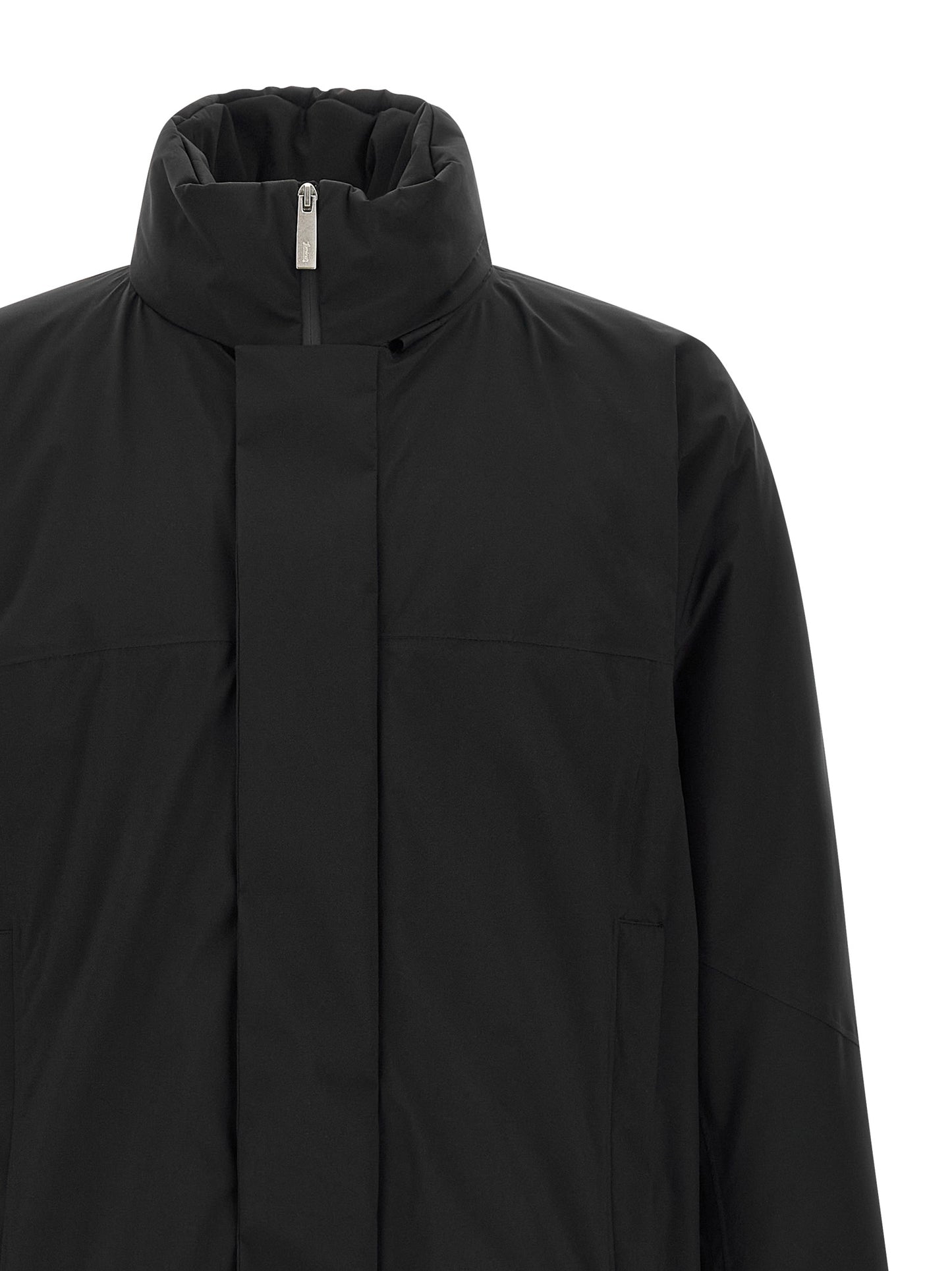 Hooded Windbreaker Jacket by LAMINAR for men in polyamide black features an enduring silhouette, showcasing technical hooded, insulated & windproof and a sophisticated hooded neckline for a truly enduring aesthetic.